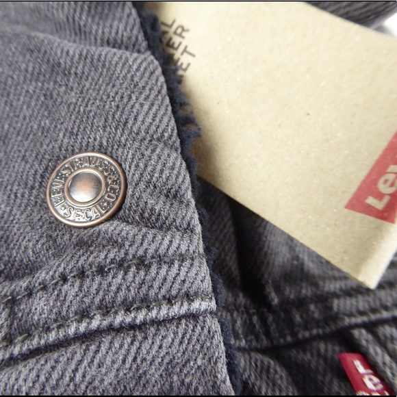 Levi’s Original Sherpa Fleece Lined Denim Jean Trucker Jacket NWT Black Levis - Picture 9 of 11